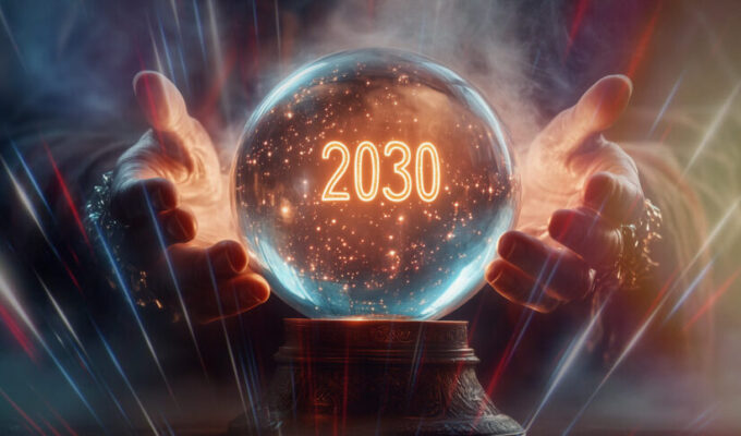 Crystal ball with 2030 year number inside it