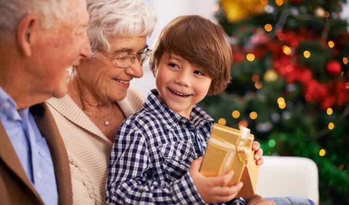 A child with his grandparents